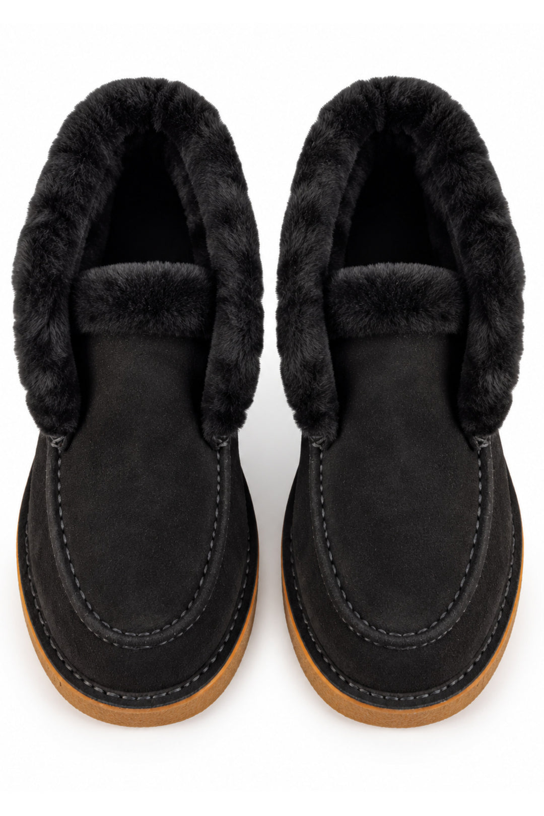Wavelys GAYA Mocassins en cuir suédé véritable avec doublure en fourrure véritable, semelle en caoutchouc antidérapante, confortables et chauds. - Noir