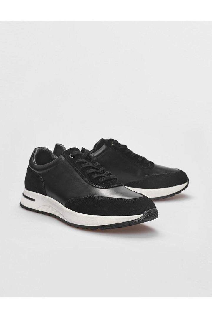 Cabani Shoes Chaussures de sport pour hommes en cuir véritable noires à lacets - Noir