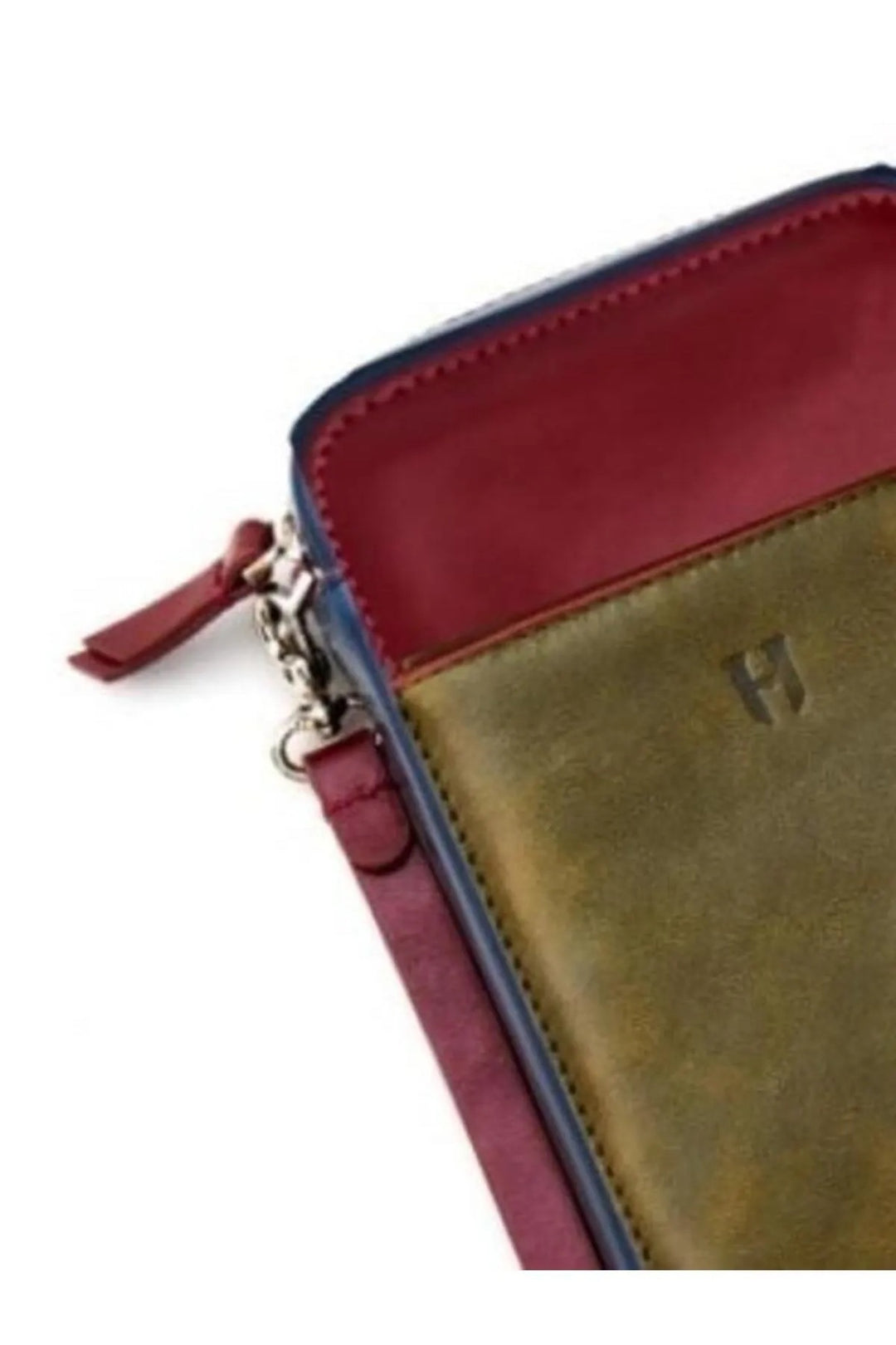 Helmbrook Sac blindé Rfid en cuir bourgogne kaki unisexe Carlye avec fermeture à glissière et bracelet à poche sur le devant