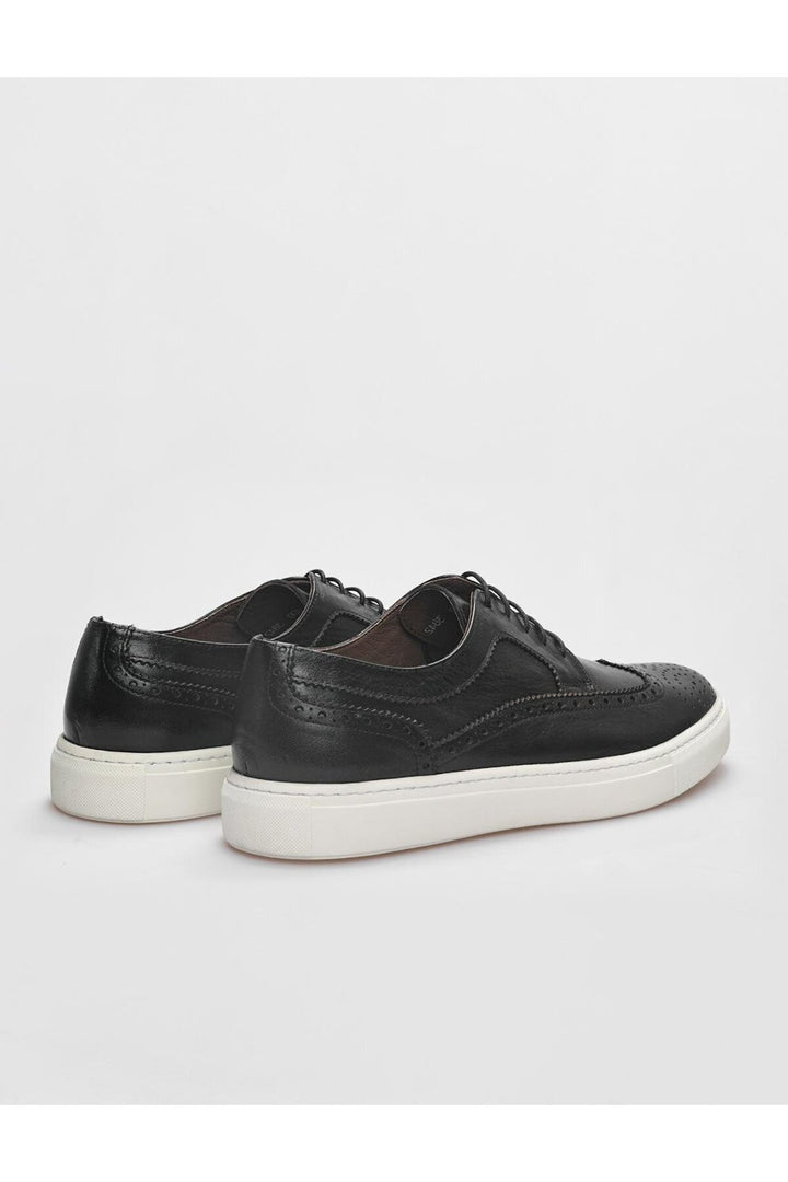 Cabani Shoes Chaussures de sport pour hommes en cuir véritable noires à lacets - Noir