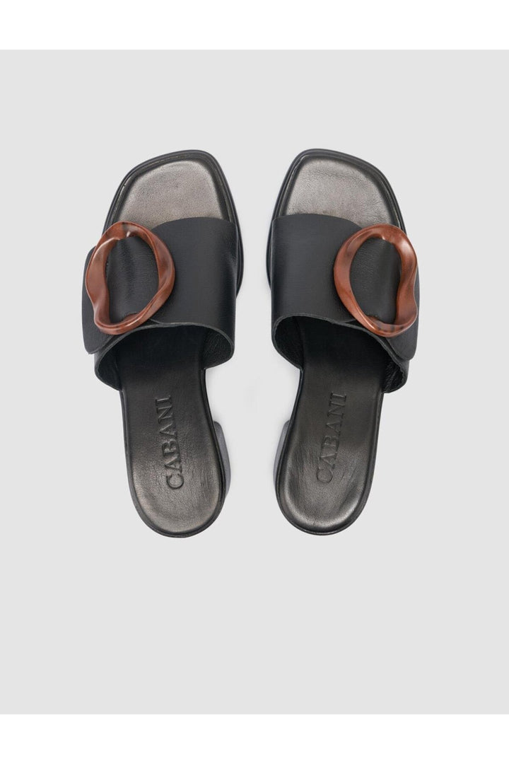 Cabani Shoes Sandales pour femmes noires avec détail de boucle en cuir véritable 100% - Multicolore