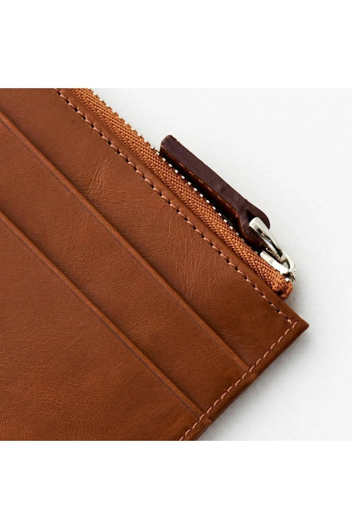 helmbrook Porte-cartes zippé en cuir véritable pour homme avec protection RFID Seward Tan