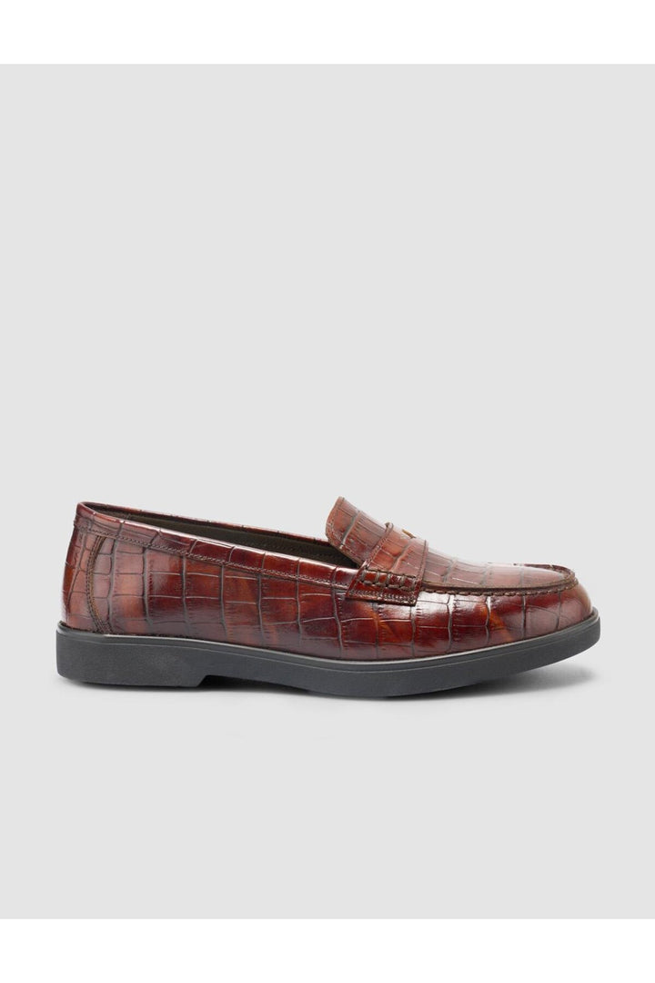 Cabani Shoes %100 Cuir Véritable Mocassins Femme Croco Marron - Multicolore