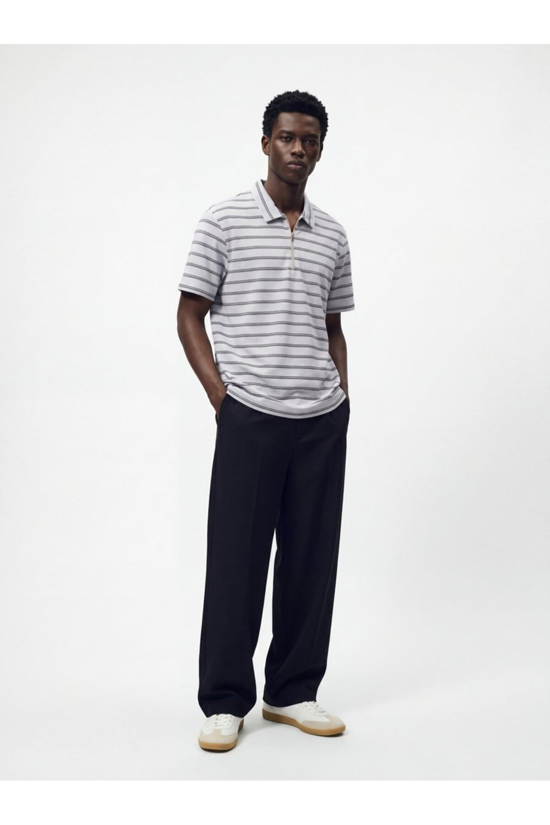 LTB T-shirt blanc à col polo et fermeture éclair en jacquard - Blanc