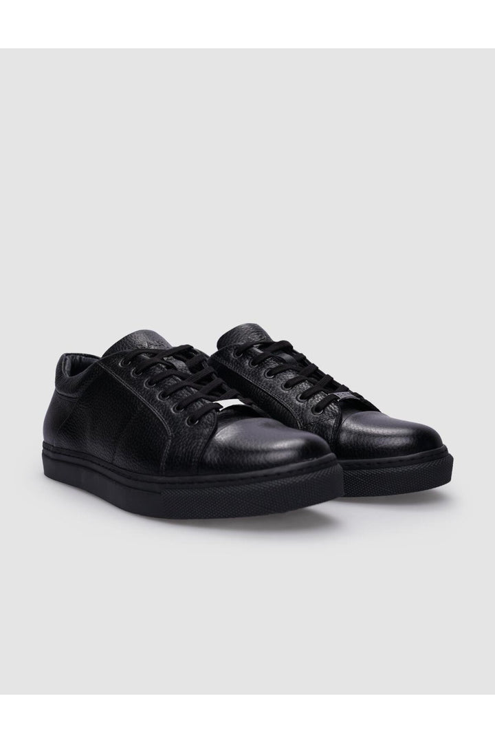 Cabani Shoes %100 Cuir véritable Baskets pour hommes noires à lacets - Noir