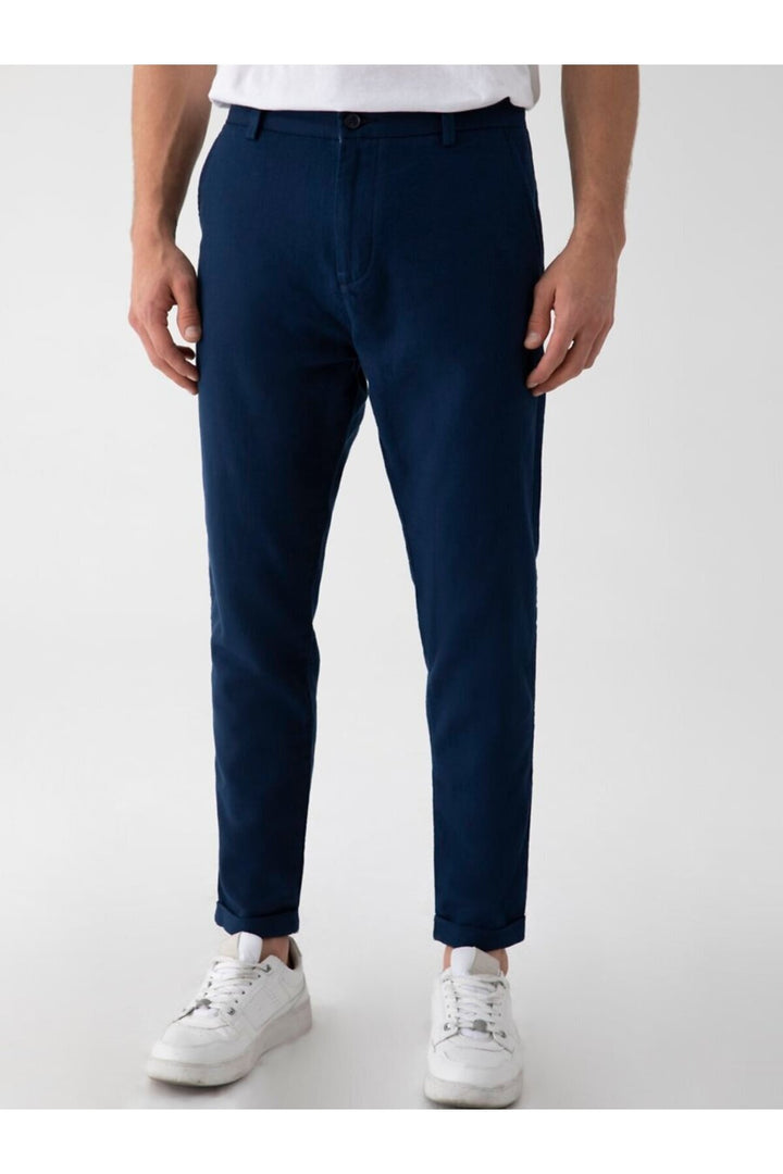 LTB Pantalon uni en lin bleu marine