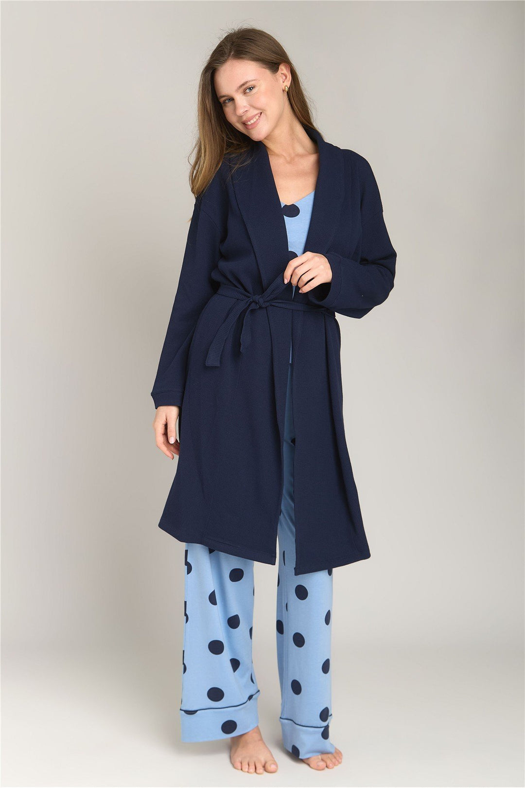 Lovely Things DAKOTA Peignoir court Waffle - Bleu marine