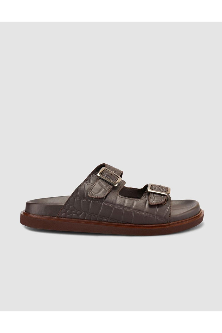 Cabani Shoes %100 Cuir Véritable Sandale Homme en Cuir Croco Marron - Marron