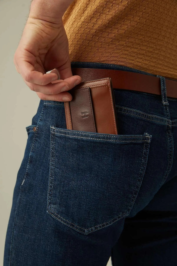 helmbrook Portefeuille en cuir véritable pour homme Design de poche Multi-Baie RFID Protégé Café Rigby Tan