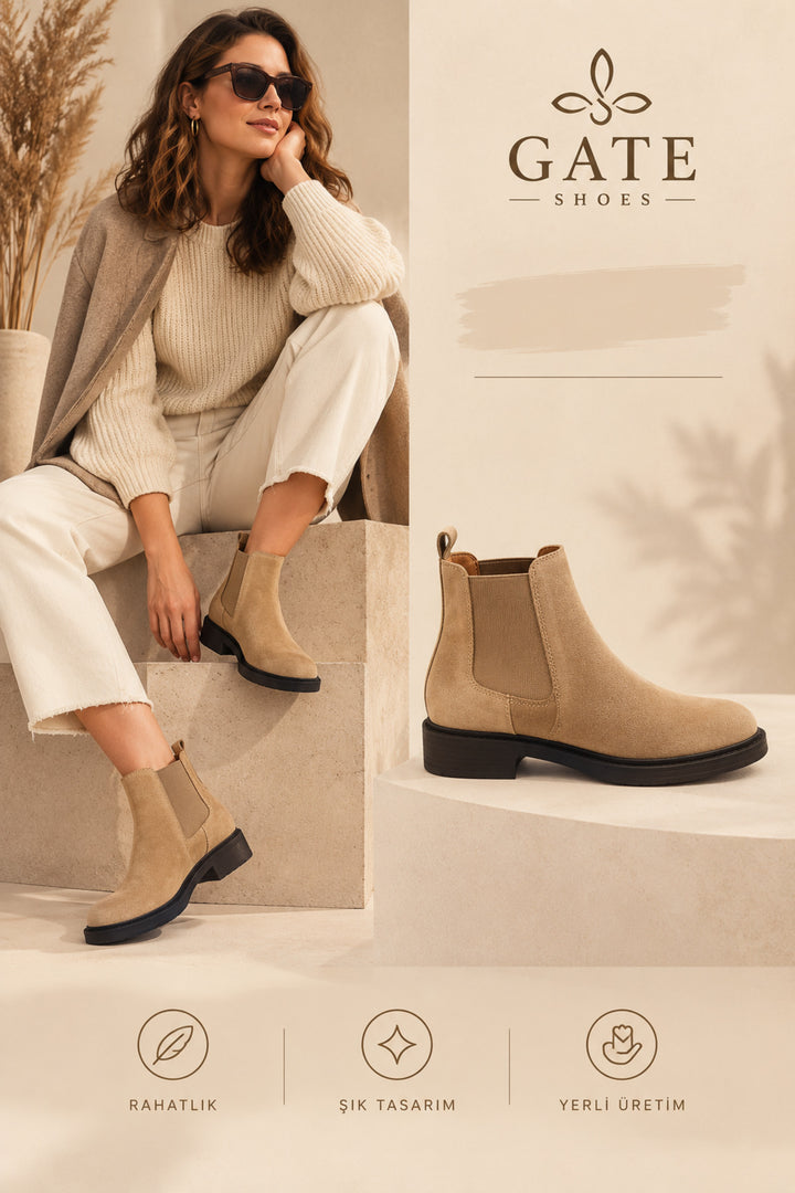 Wavelys BRUNO Bottes élégantes en cuir suédé véritable pour femmes à élastique - Multicolore