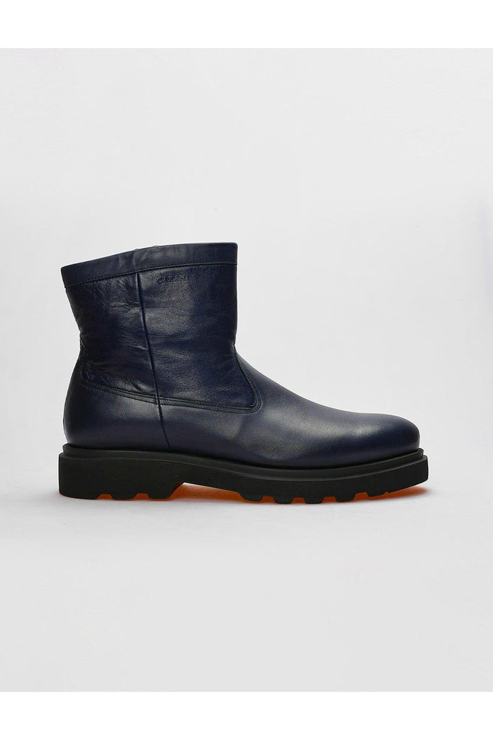 Cabani Shoes Bottines pour hommes en cuir véritable bleu marine à fermeture éclair - Bleu marine