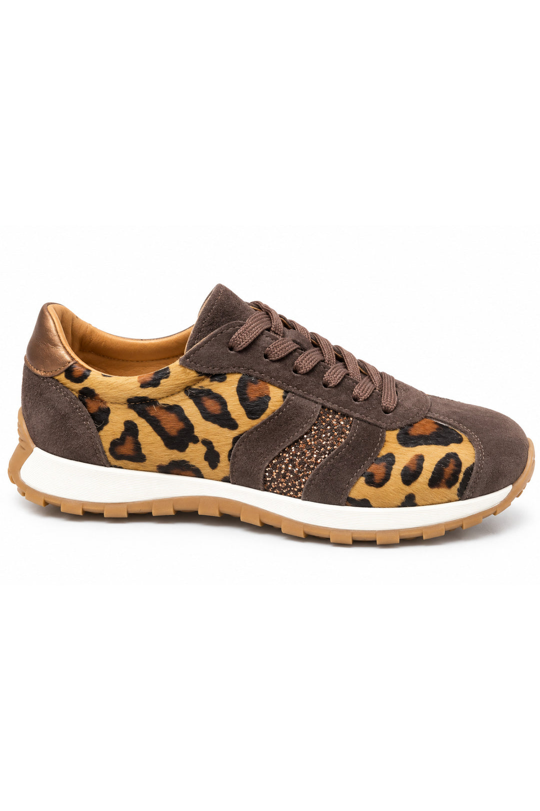 Wavelys Baskets confortables pour femmes en cuir suédé véritable kaki avec semelle en caoutchouc souple et flexible. - Marron