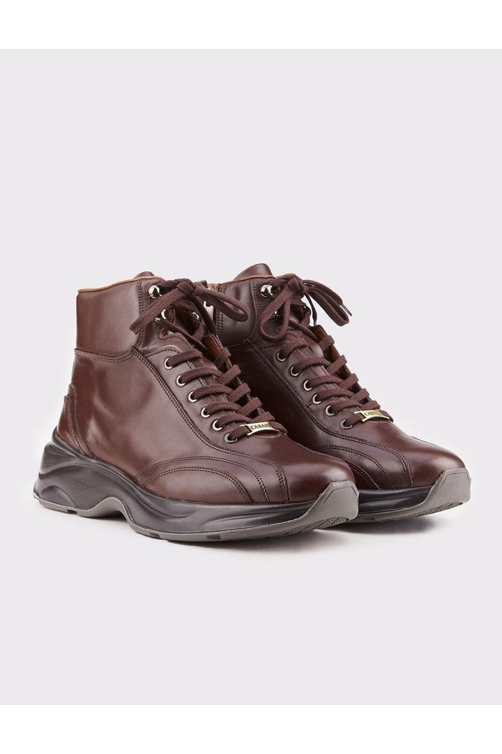 Cabani Shoes Bottines d'hiver pour hommes en cuir véritable à lacets marron - Marron