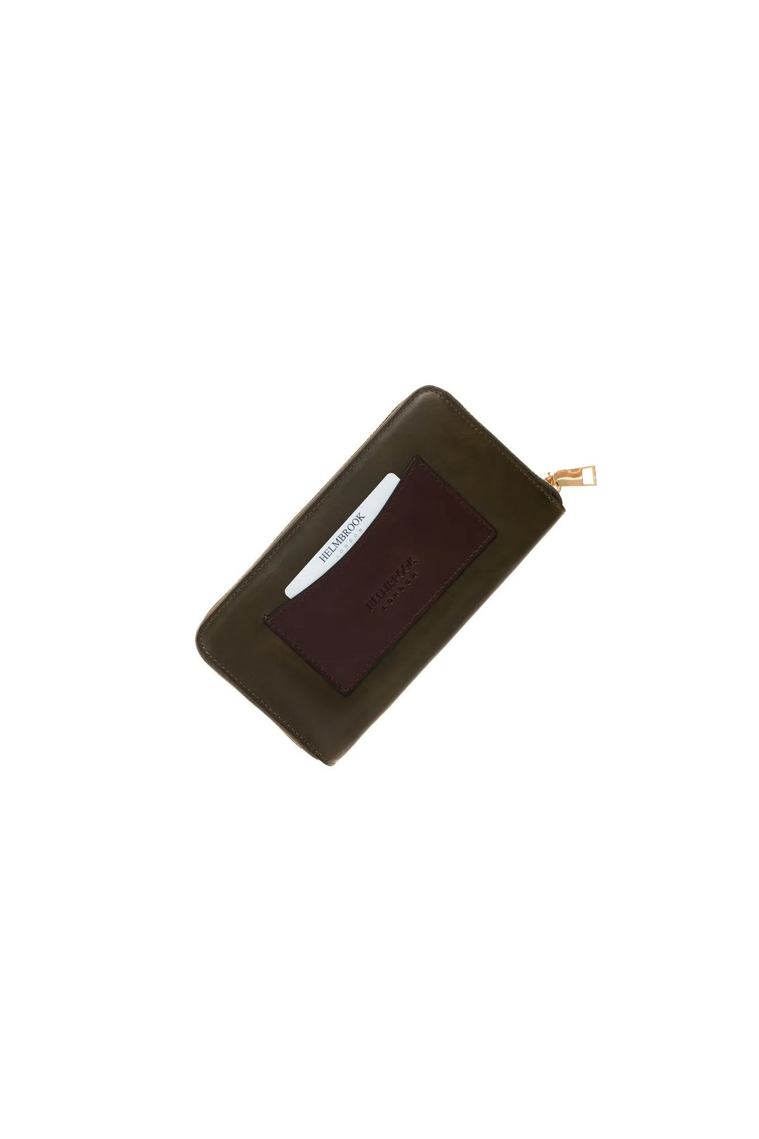 helmbrook Femme Cuir Véritable Grand Portefeuille Fermeture Éclair RFID Protégé Amelia Kaki Café