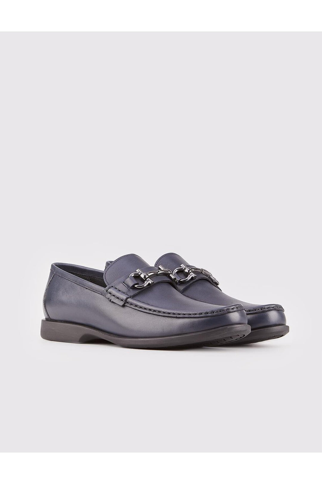 Cabani Shoes Chaussures pour hommes en cuir véritable bleu marine avec accessoire de boucle. - Bleu marine