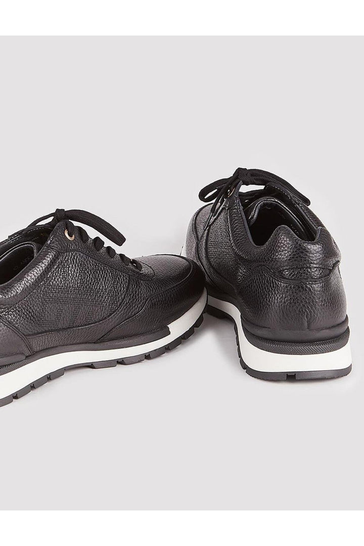 Cabani Shoes Chaussures de sport pour hommes en cuir véritable noires à lacets - Noir