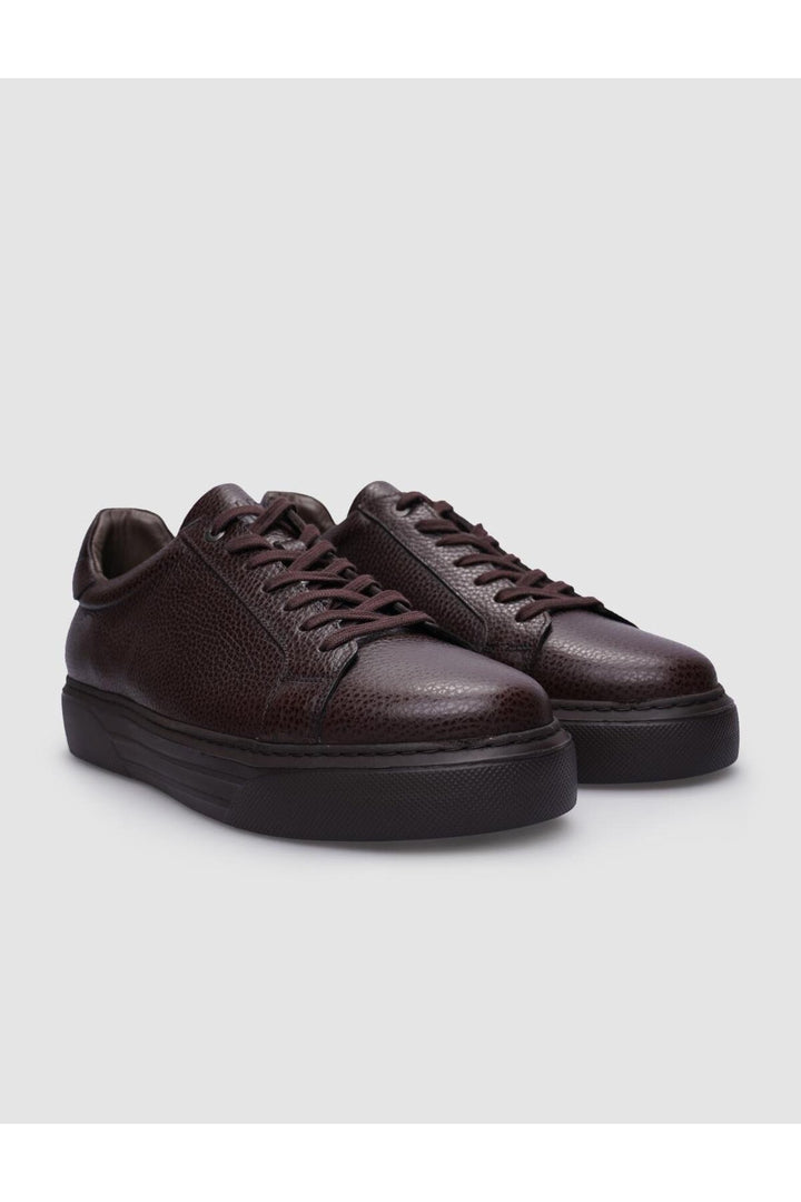 Cabani Shoes Baskets pour hommes en cuir véritable marron à lacets - Marron