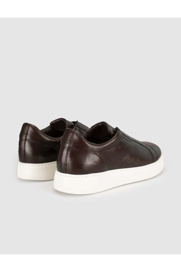 Cabani Shoes Baskets décontractées pour hommes en cuir véritable marron - Marron