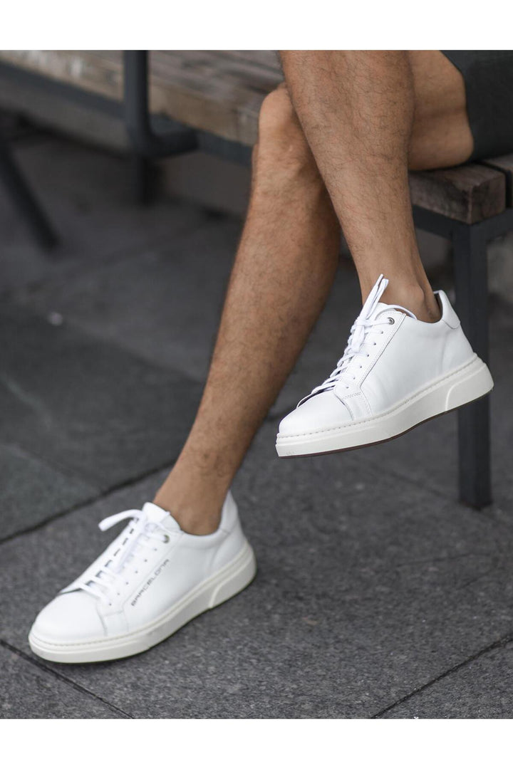Cabani Shoes Chaussures de sport pour hommes en cuir véritable blanches à lacets - Blanc