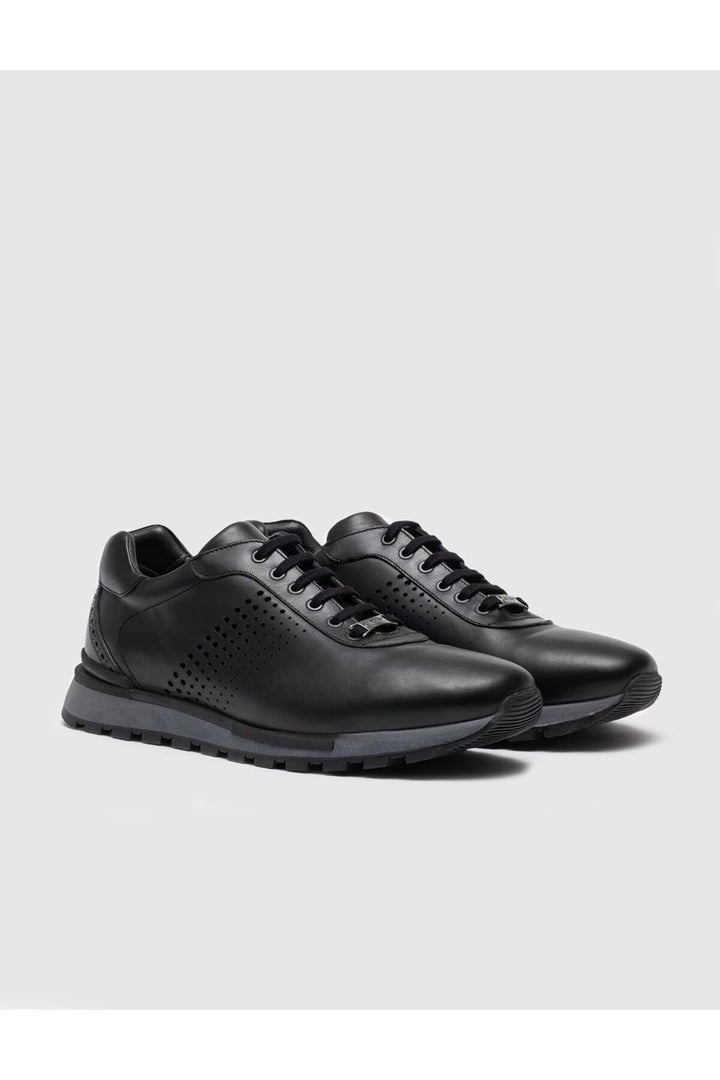 Cabani Shoes Chaussures de sport pour hommes en cuir véritable noires à lacets - Noir