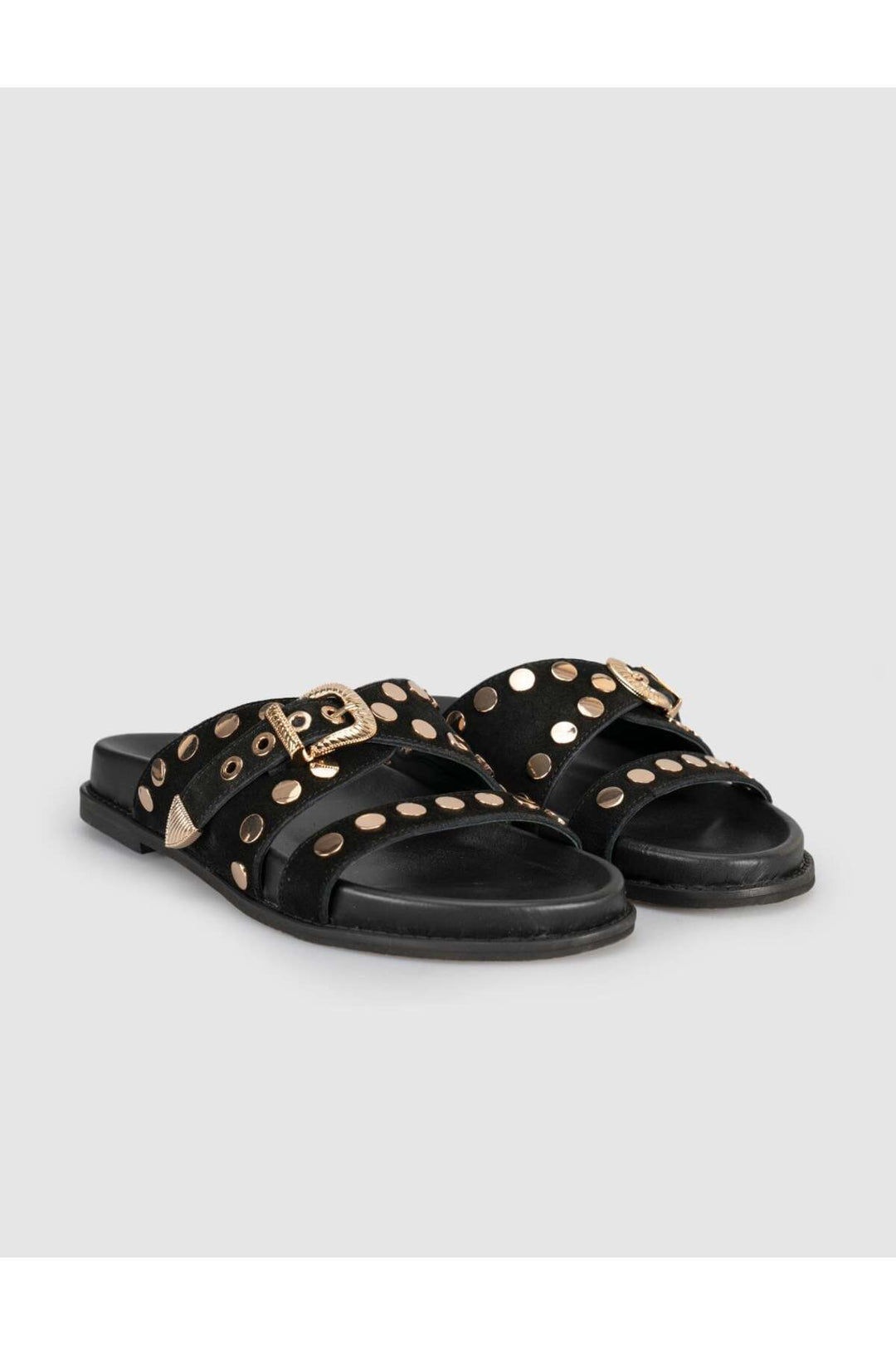 Cabani Shoes Sandales en cuir véritable avec détails en pierre pour femme - Noir