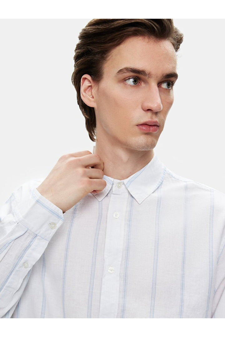 LTB Chemise bleue à manches longues et rayures décontractées