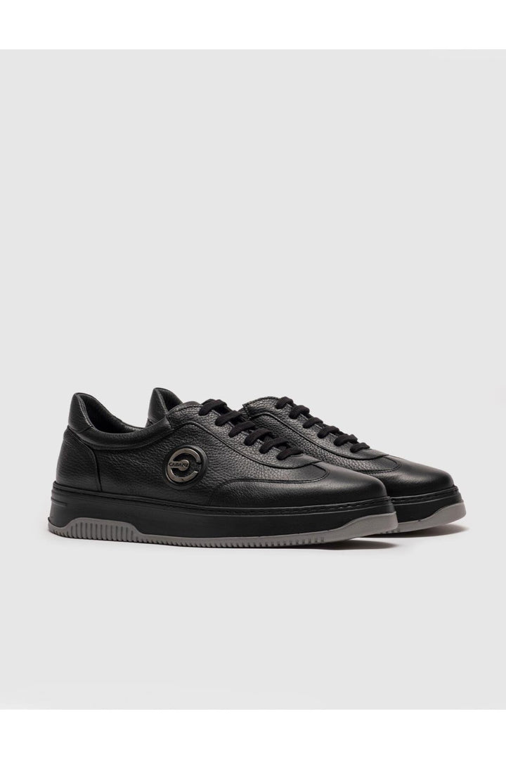 Cabani Shoes Chaussures de sport pour hommes en cuir véritable noir avec lacets et semelle en caoutchouc. - Noir