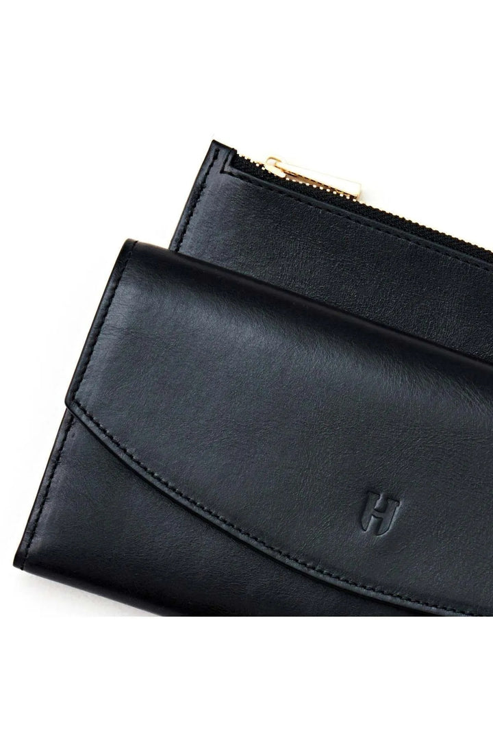 helmbrook Porte-cartes multi-baie noir zippé RFID en cuir pour femme Ashley