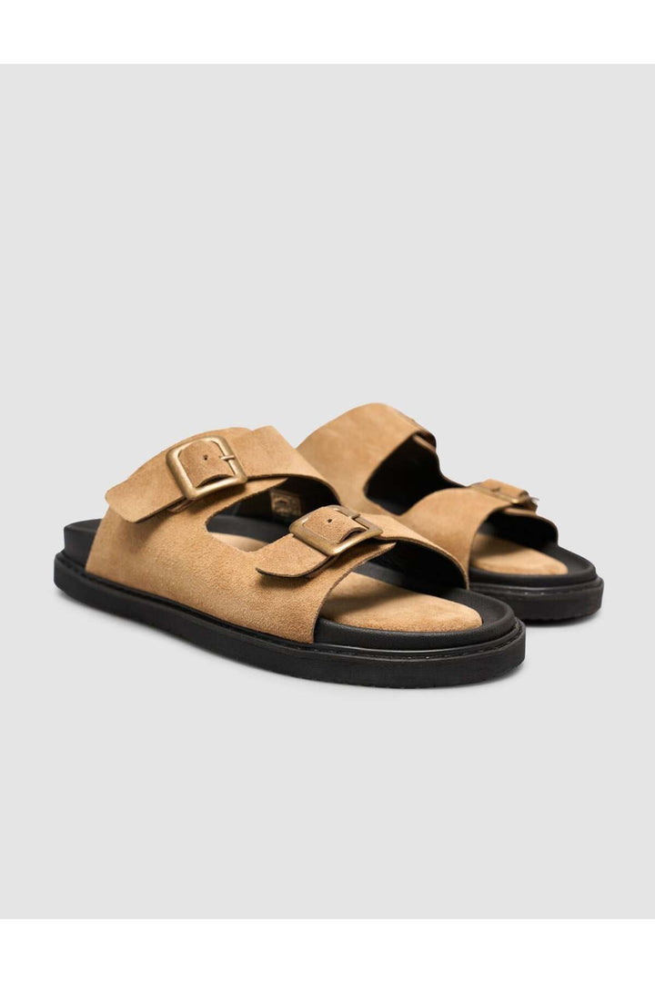 Cabani Shoes Sandales pour hommes en suède vison avec ceinture en cuir véritable - Vison
