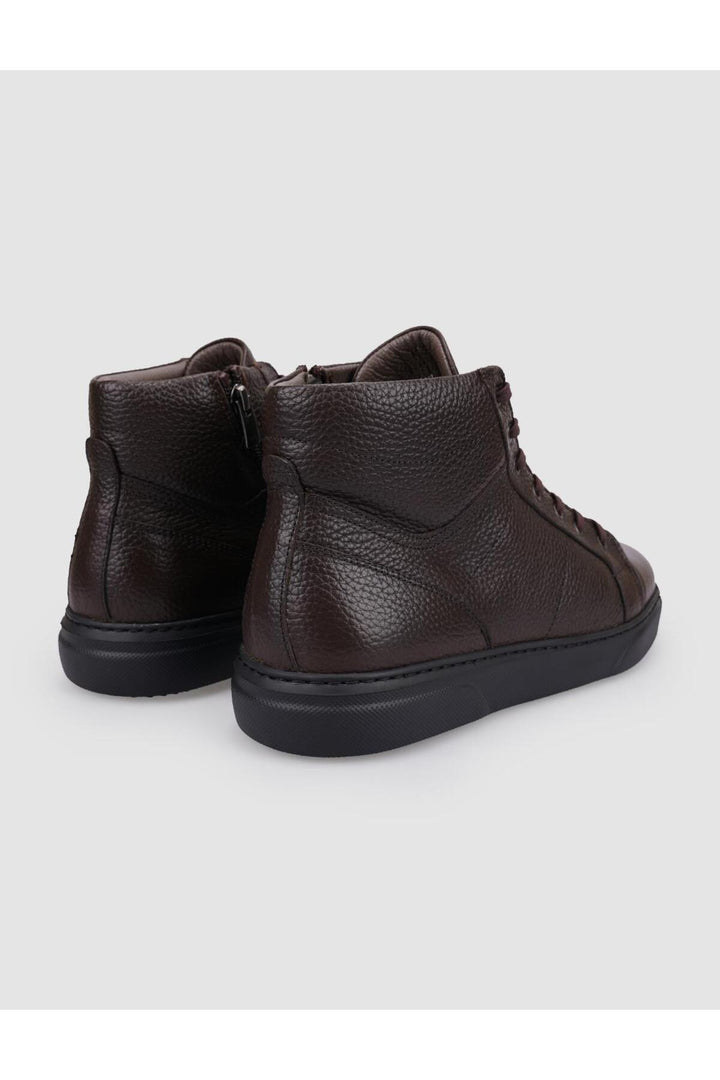 Cabani Shoes Bottines pour hommes en cuir véritable 100% marron avec fourrure, à fermeture éclair et lacets. - Multicolore