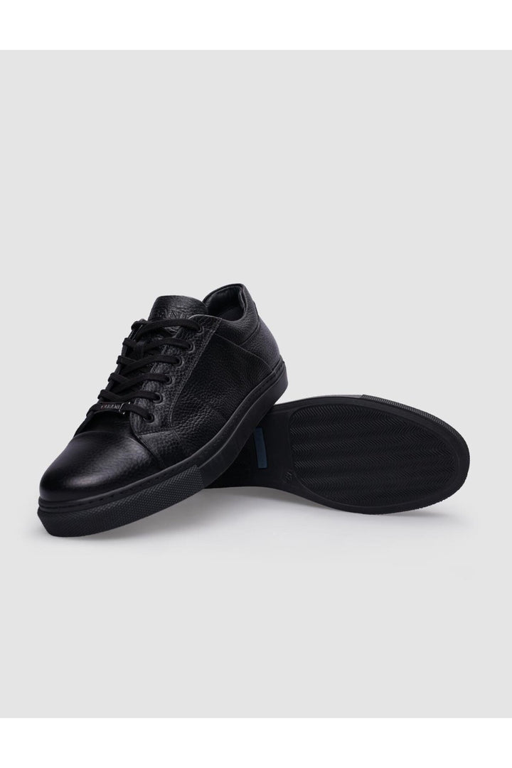 Cabani Shoes %100 Cuir véritable Baskets pour hommes noires à lacets - Noir