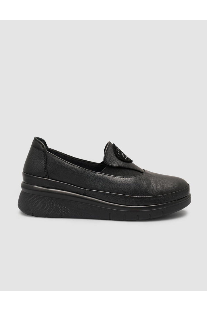 Cabani Shoes Chaussures confort femme noires en cuir véritable avec pierres, 100% cuir. - Noir