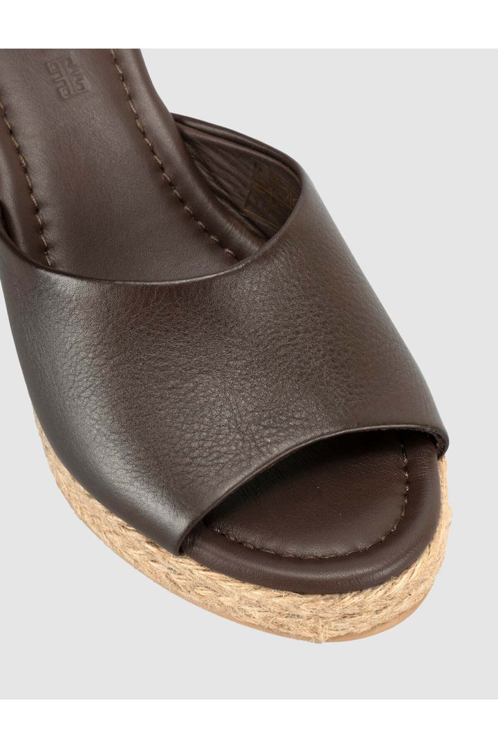 Cabani Shoes Sandales à talons compensés en cuir véritable marron avec semelle en paille pour femmes - Multicolore