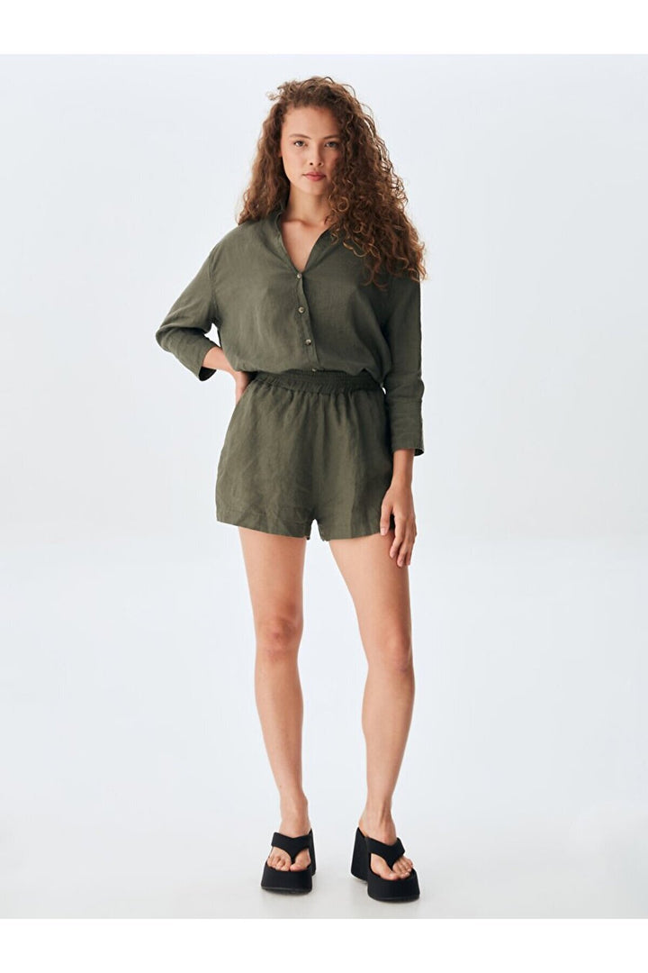 LTB Short vert aspect lin avec poches