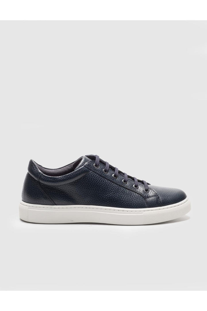 Cabani Shoes Chaussures de sport pour hommes en cuir véritable bleu marine à lacets. - Bleu marine