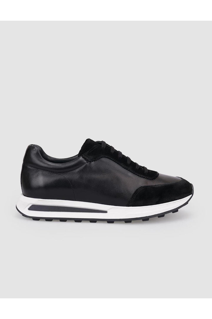 Cabani Shoes Chaussures de sport pour hommes en cuir véritable noir à lacets 100% - Noir