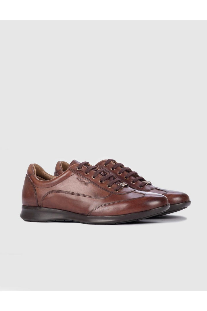 Cabani Shoes Chaussures de ville pour hommes en cuir véritable marron avec lacets et semelle en caoutchouc. - Marron