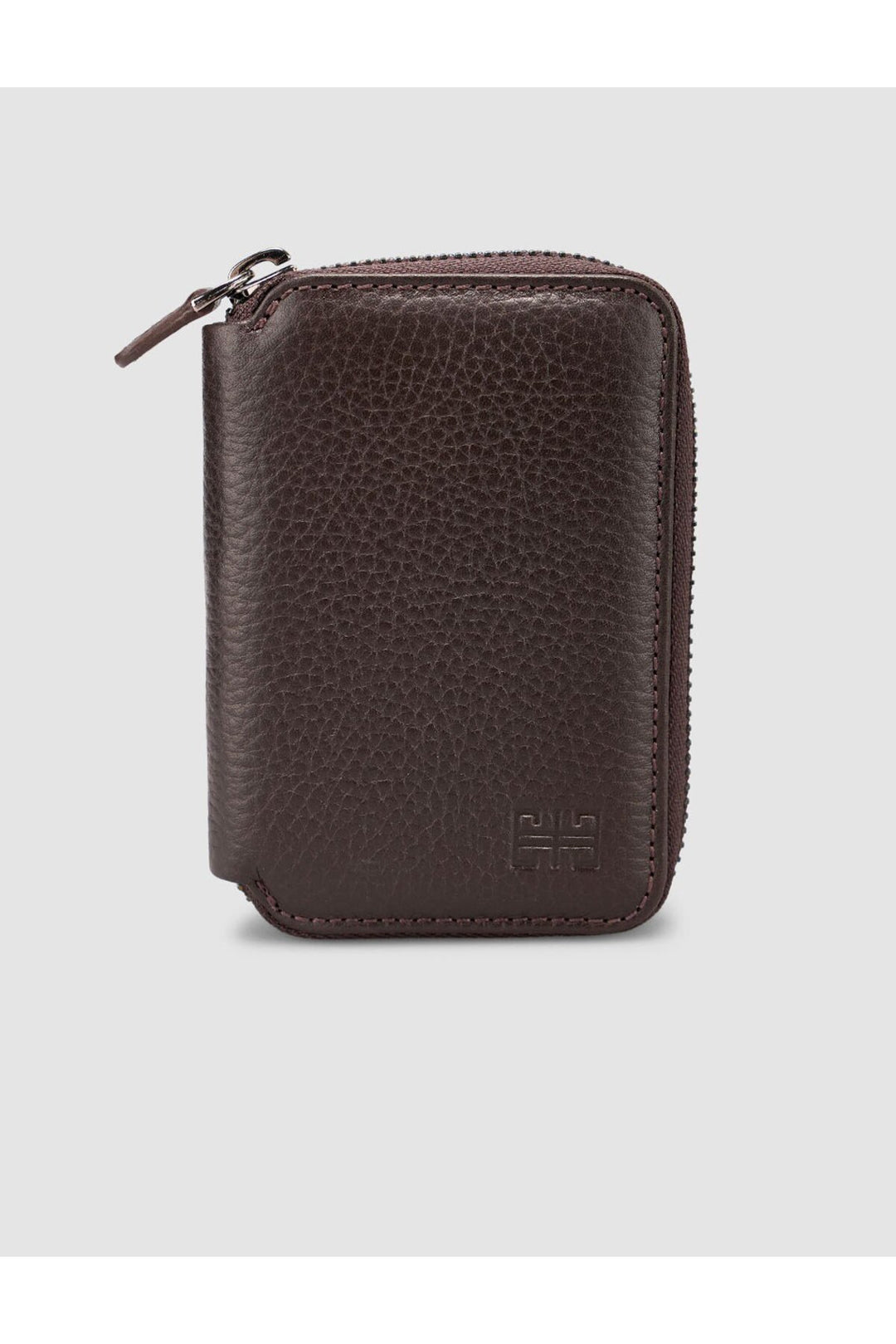 Cabani Shoes Portefeuille à cartes en cuir véritable texturé marron avec fermeture éclair - Marron