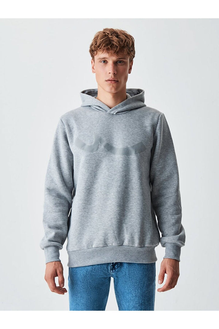 LTB Sweat-shirt gris coupe droite à capuche tendue sans fermeture éclair