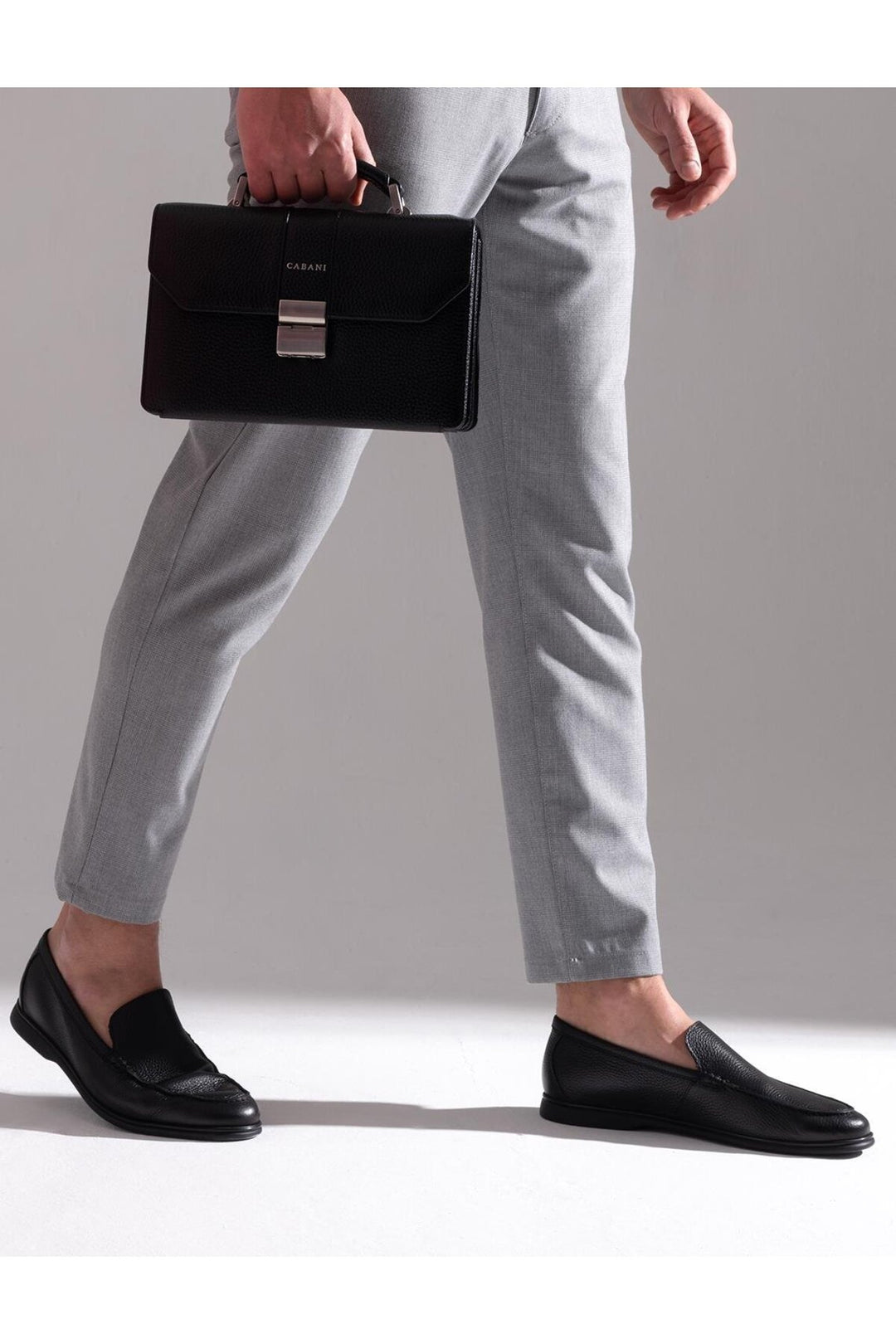 Cabani Shoes Sac en cuir véritable noir pour homme avec fermeture à pression. - Noir