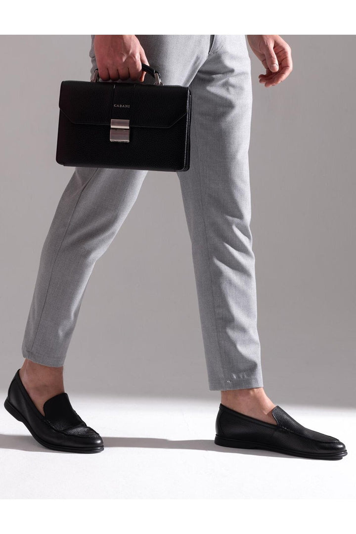 Cabani Shoes Sac en cuir véritable noir pour homme avec fermeture à pression. - Noir