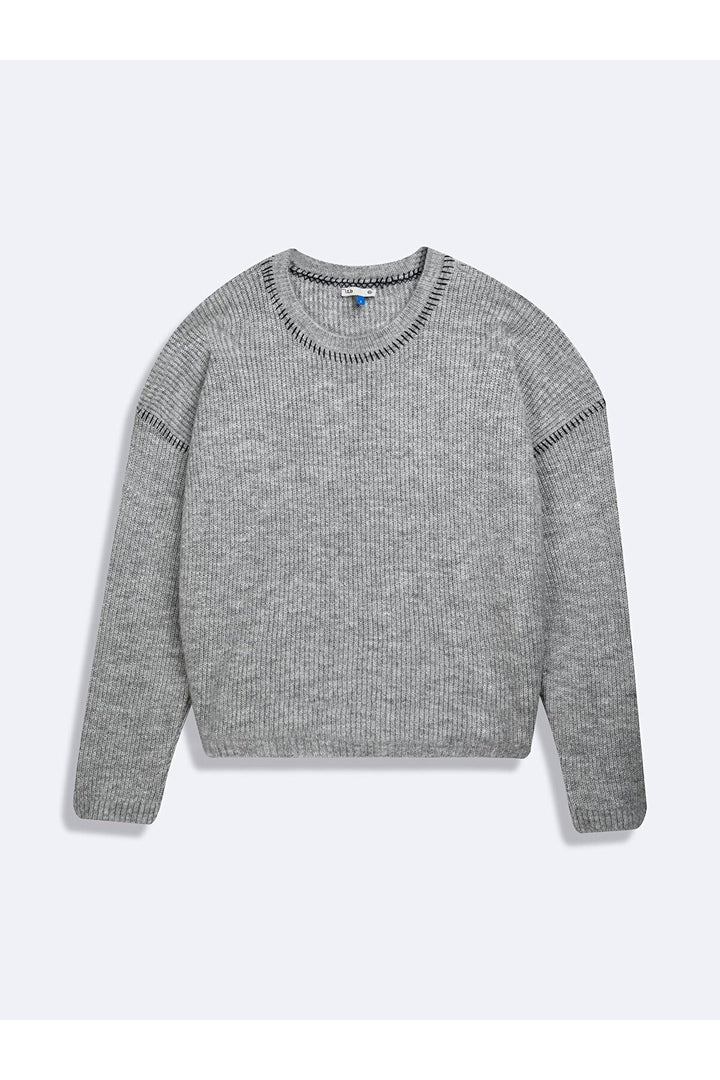 LTB Pull ras du cou à manches longues en maille grise