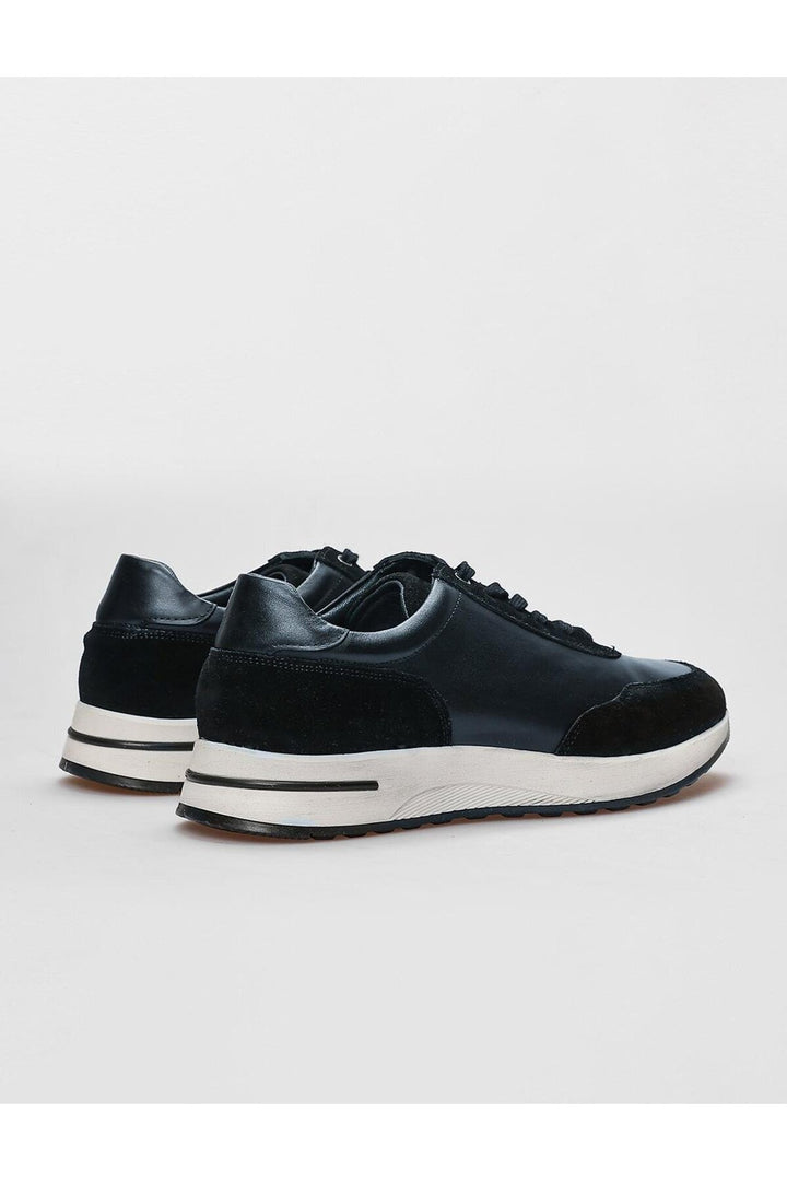 Cabani Shoes Chaussures de sport pour hommes en cuir véritable bleu marine à lacets - Bleu marine