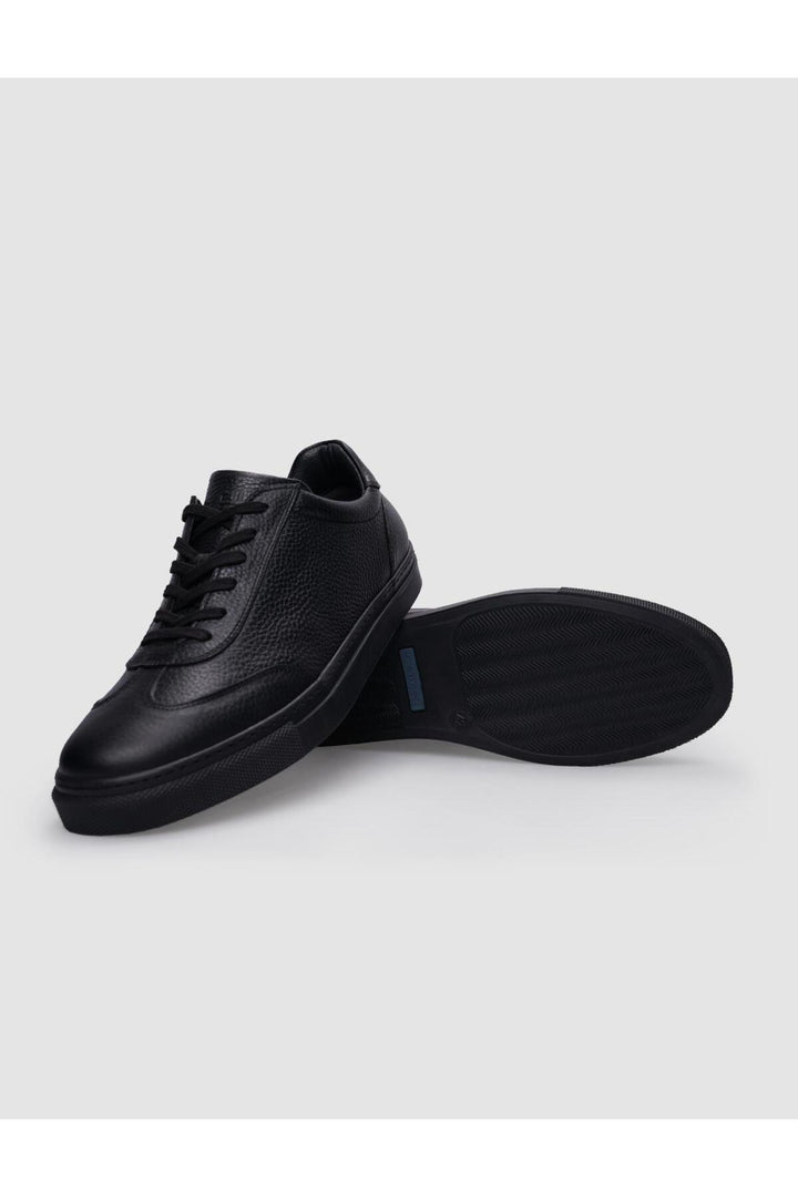 Cabani Shoes %100 Cuir véritable Baskets pour hommes noires à lacets - Noir