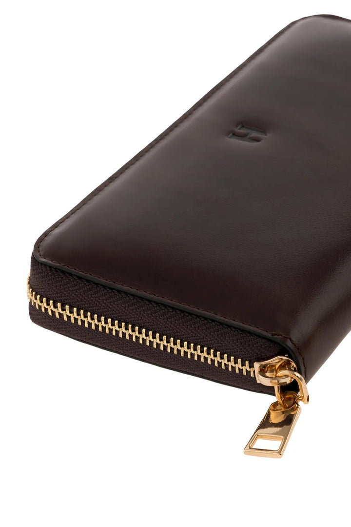 helmbrook Femme Cuir Véritable Grand Portefeuille Fermeture Éclair RFID Protégé Amelia Café