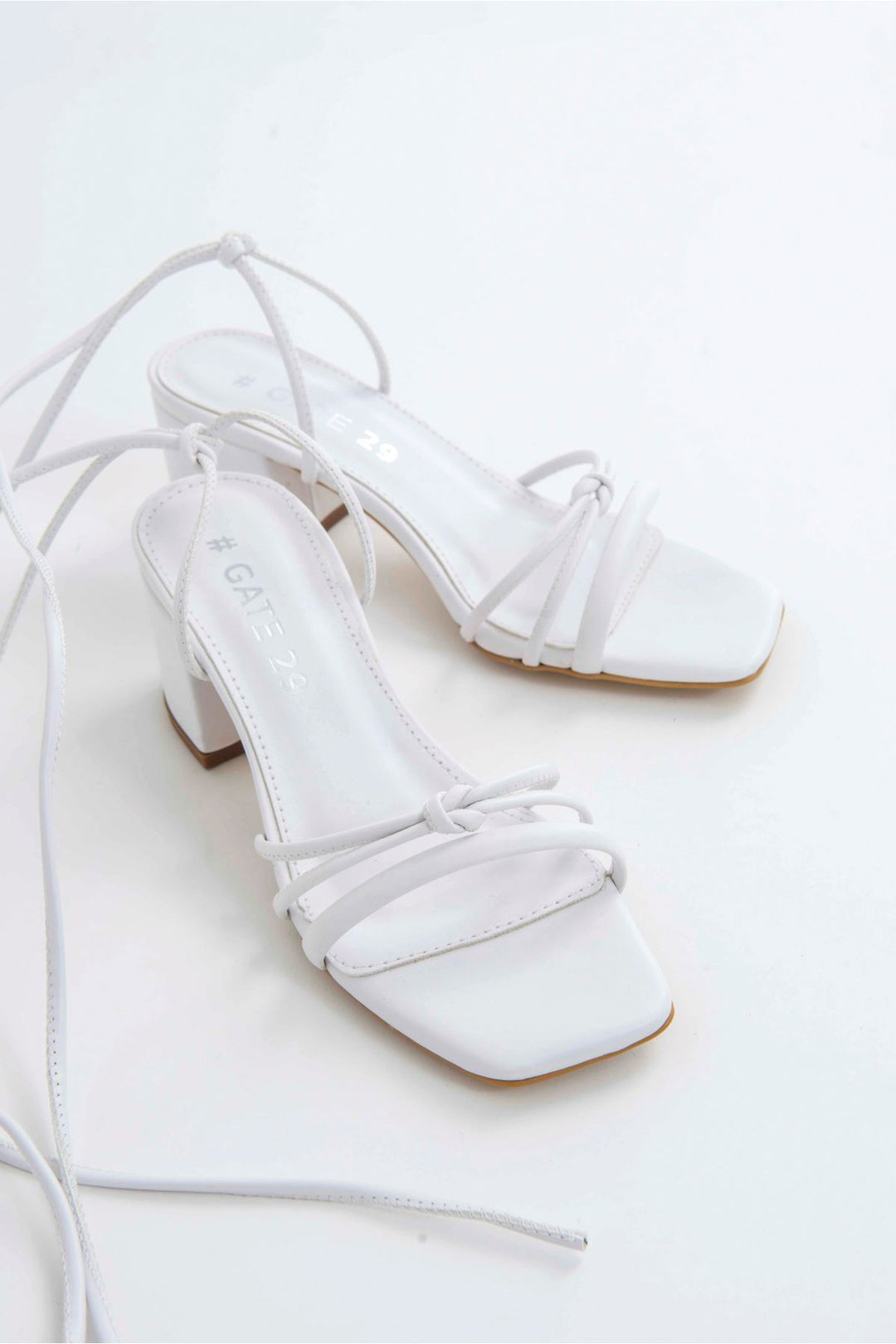 Wavelys Sandales à talons confortables à lacets amovibles | Ella Gate Shoes - Blanc