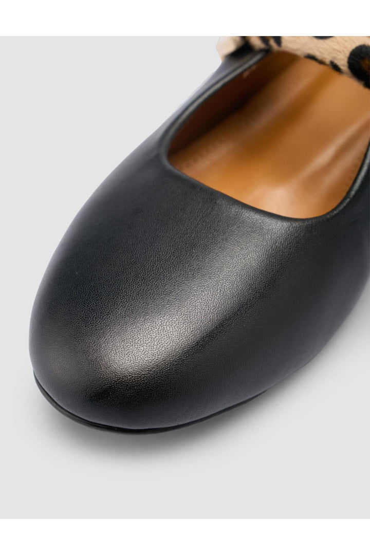 Cabani Shoes %100 Cuir Véritable Sandales Noires Femme Détails Léopard - Multicolore