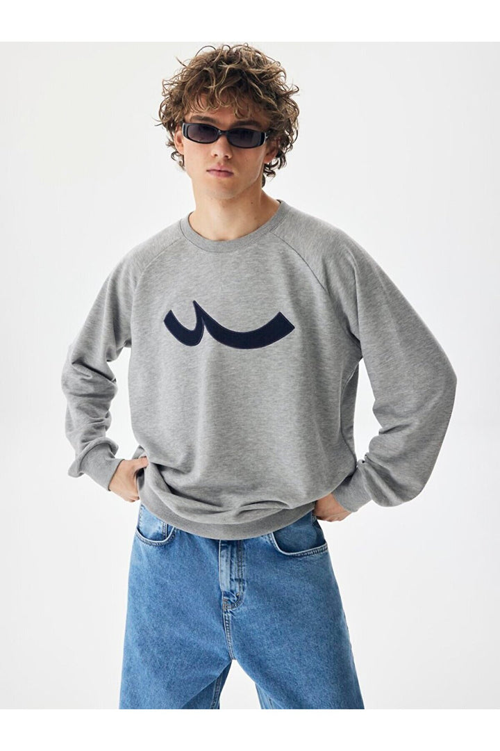 LTB Sweat-shirt gris coupe régulière à manches longues et col zéro pointu