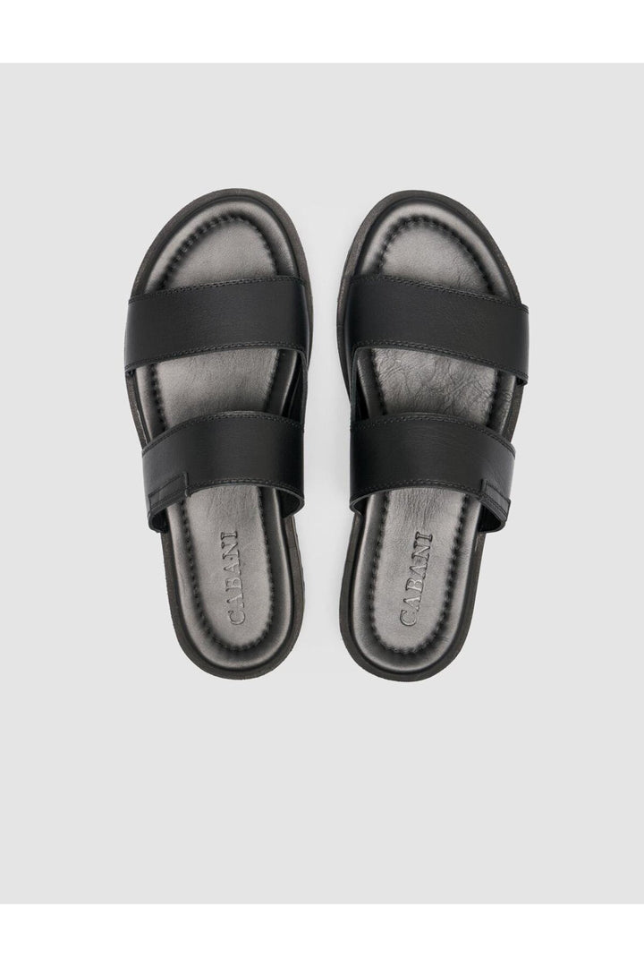 Cabani Shoes Sandales pour hommes en cuir véritable noir à bande. - Multicolore