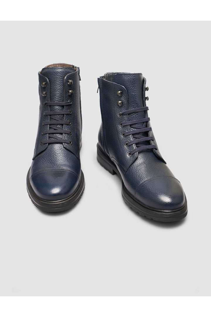 Cabani Shoes Bottines de ville pour homme en cuir véritable bleu marine à lacets et fermeture éclair - Bleu marine